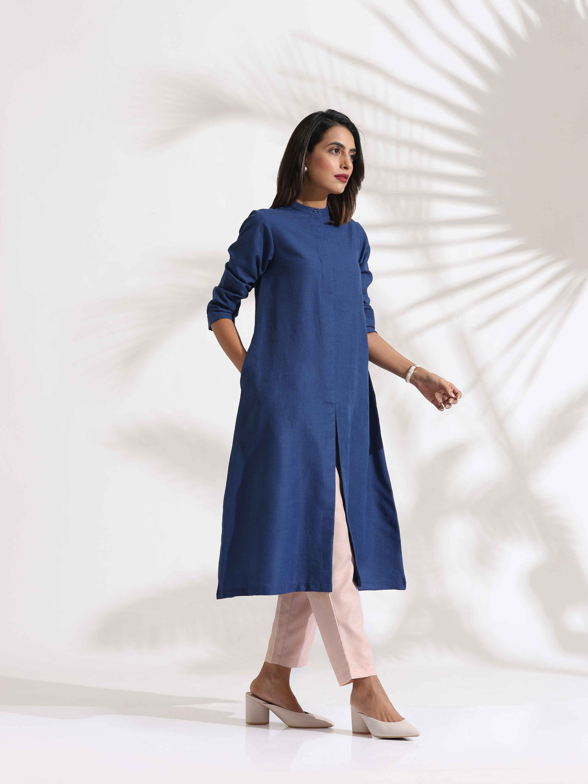 trueBrowns Blue Slub Kurta Set | Grocsy