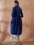InWeave Women's Blue Mirror Work Flared Kurta | Grocsy