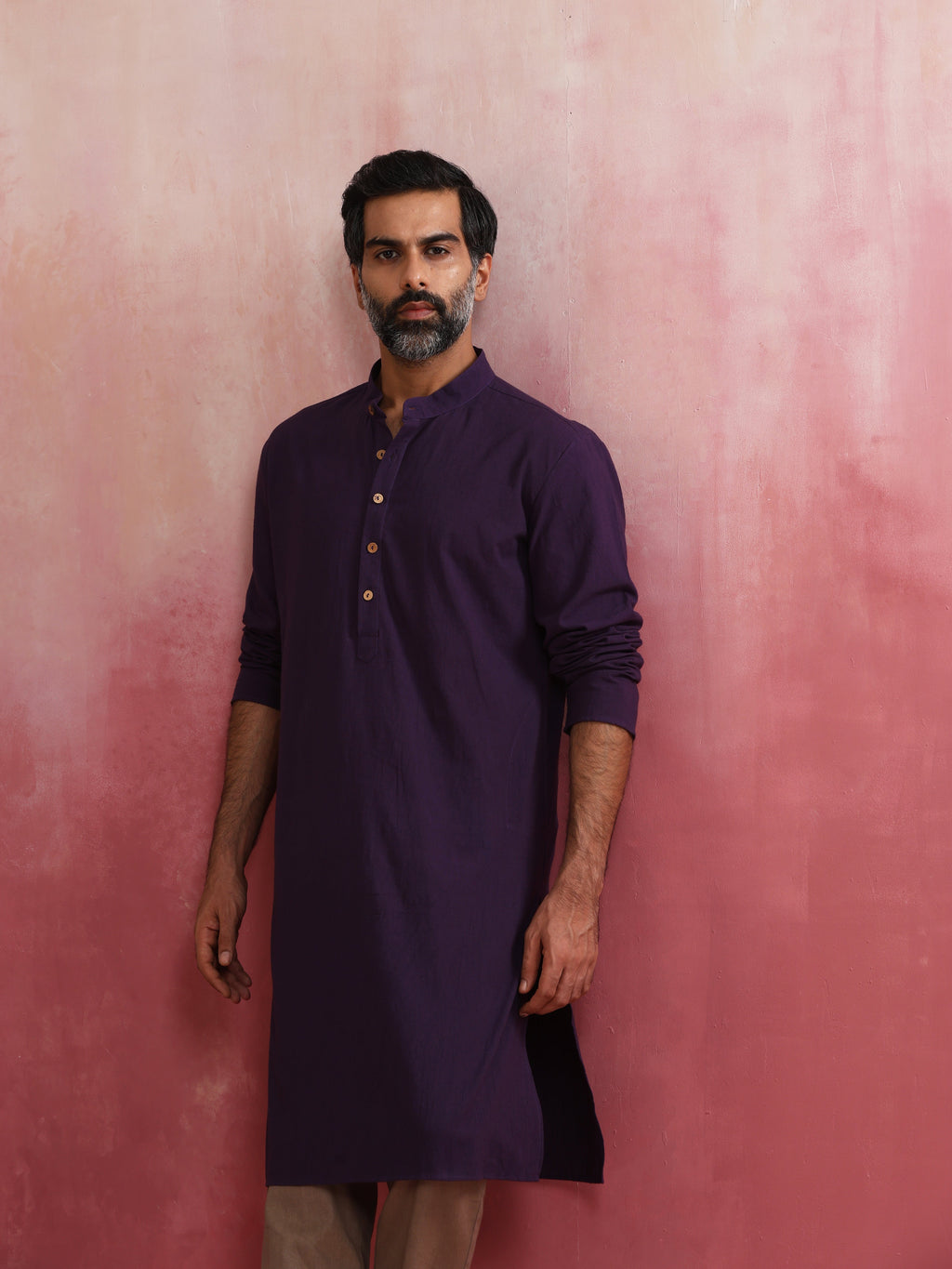 trueBrowns Men's Purple Mandarin Collar Kurta | Grocsy