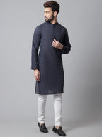 Even Apparels Blue Pure Cotton Kurta With Band Collar | Grocsy