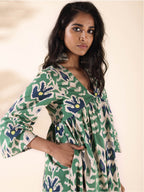 trueBrowns Green Cotton Ikat Flared Kurta Pant Set | Grocsy