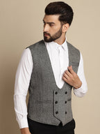 Even Apparels Men's Grey Woolen Double Breast Waistcoat | Grocsy