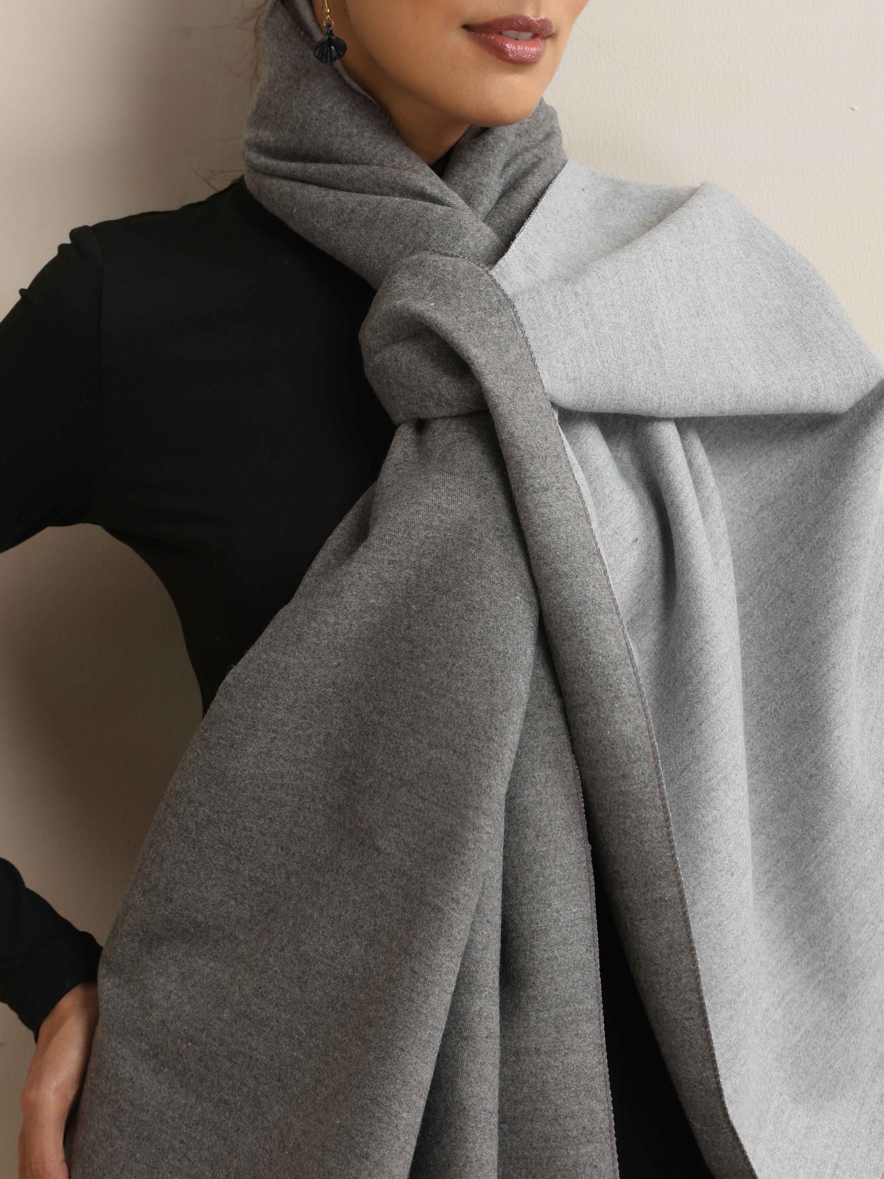 trueBrowns Grey Reversible Woollen Stole | Grocsy