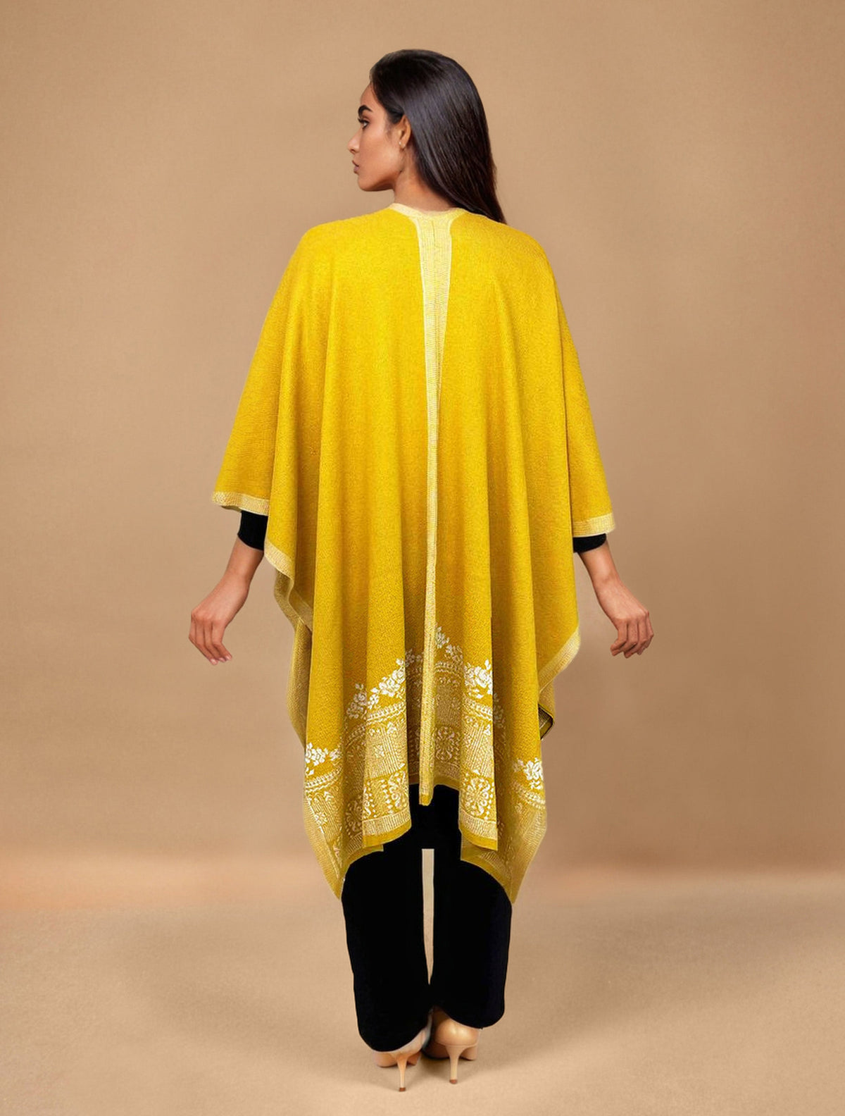 trueBrowns Yellow Woollen Kaftan Cape | Grocsy