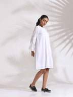 trueBrowns White Cotton Schiffli Short Dress | Grocsy