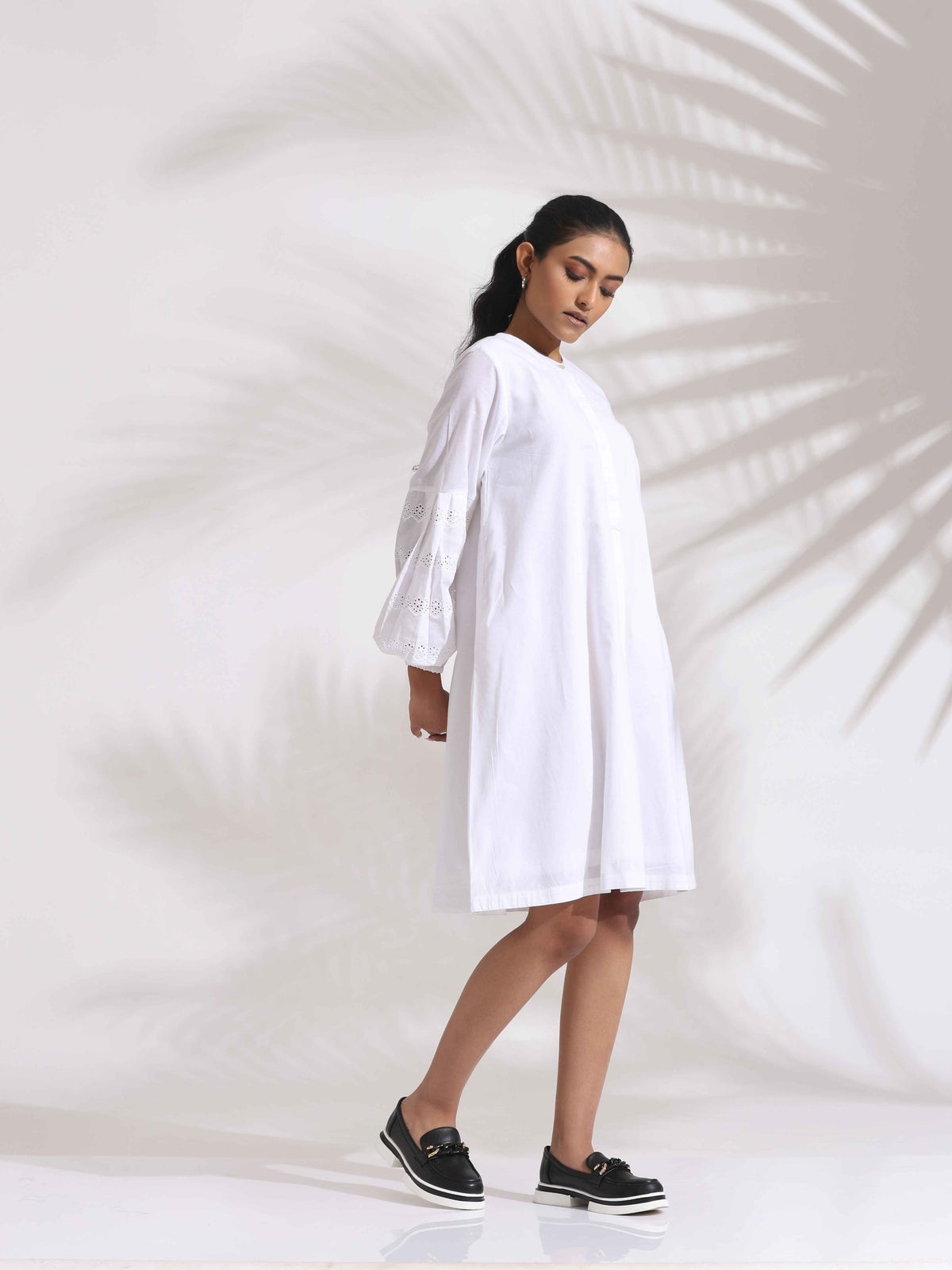 trueBrowns White Cotton Schiffli Short Dress | Grocsy