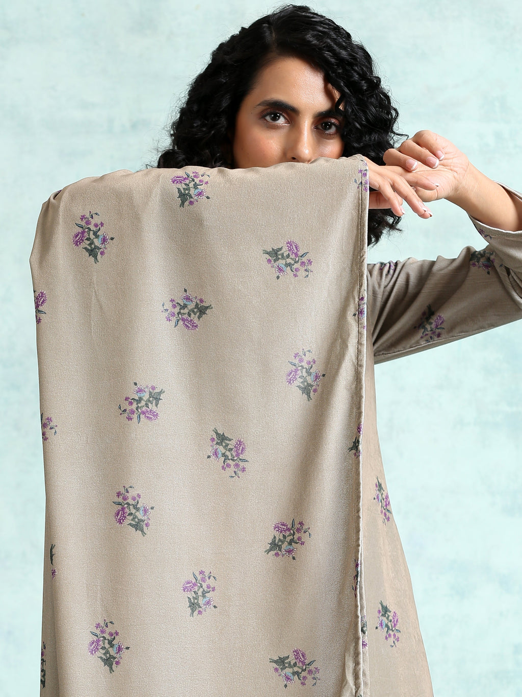 trueBrowns Sage Printed Velvet Shawl | Grocsy