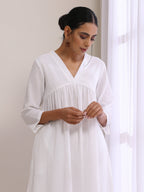 trueBrowns White Dobby Flared Slit Kurta Pant Set | Grocsy