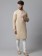 Even Apparels Pure Cotton Kurta With Band Collar - Beige | Grocsy