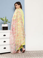 InWeave Women's Lime Green Tiered Anarkali Kurta Set | Grocsy