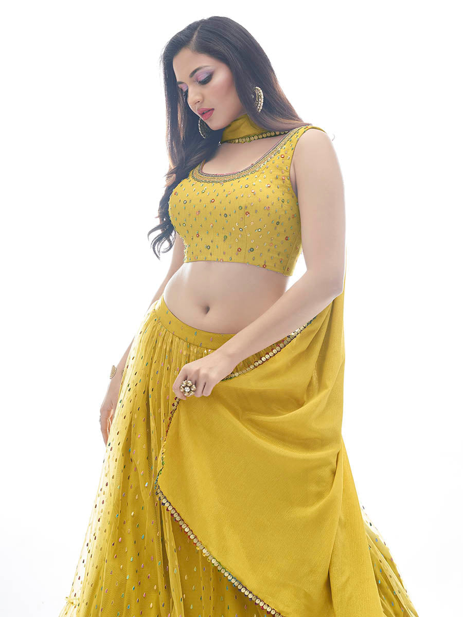 Myra Mustard Art Silk Designer Lehenga | Grocsy