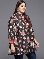 Ahalyaa Mandarin Collar Crepe Floral Printed Tunic | Grocsy