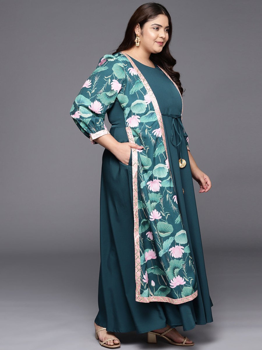 Ahalyaa Plus Size Round neck Maxi Ethnic Dress | Grocsy