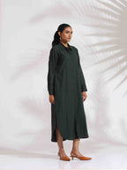 trueBrowns Green Cotton Shirt Dress | Grocsy