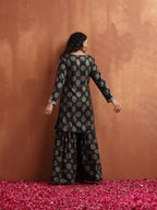 trueBrowns Green Foil Print Sharara Set | Grocsy
