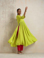 trueBrowns Lime Crinkle Anarkali Flared Kurta Set | Grocsy