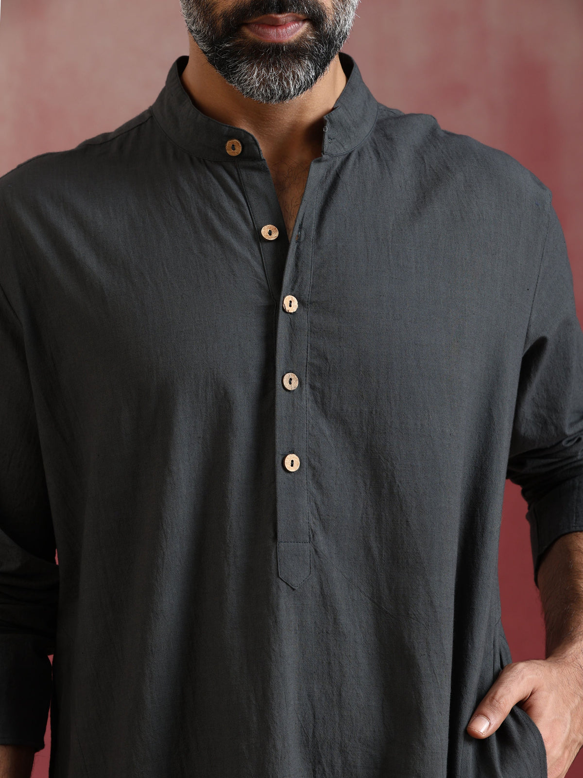 trueBrowns Men's Charcoal Grey Mandarin Collar Kurta | Grocsy