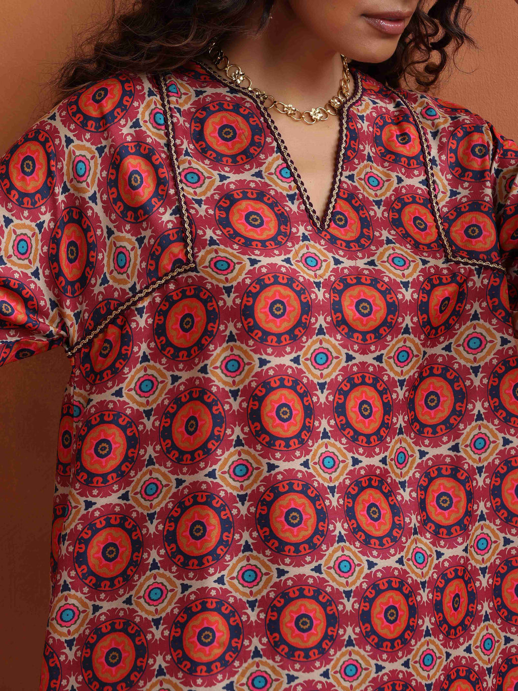 trueBrowns Beige Mandala Print Kurta Co-ord Set | Grocsy