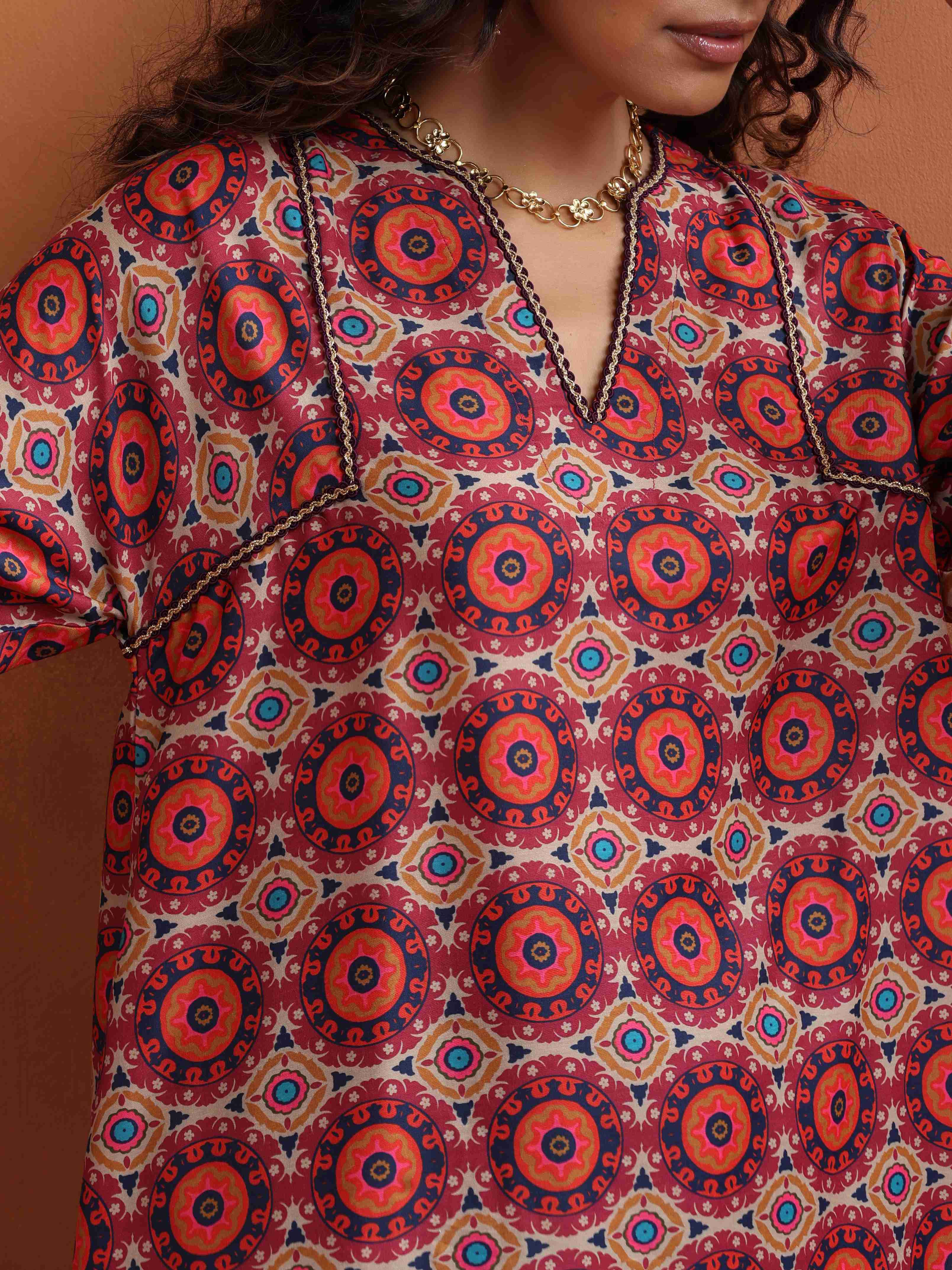 trueBrowns Beige Mandala Print Kurta Co-ord Set | Grocsy