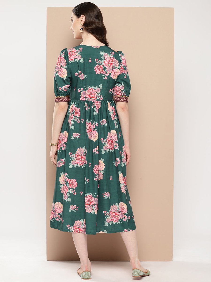 Ahalyaa Women Floral Printed Empire Ethnic Dress | Grocsy