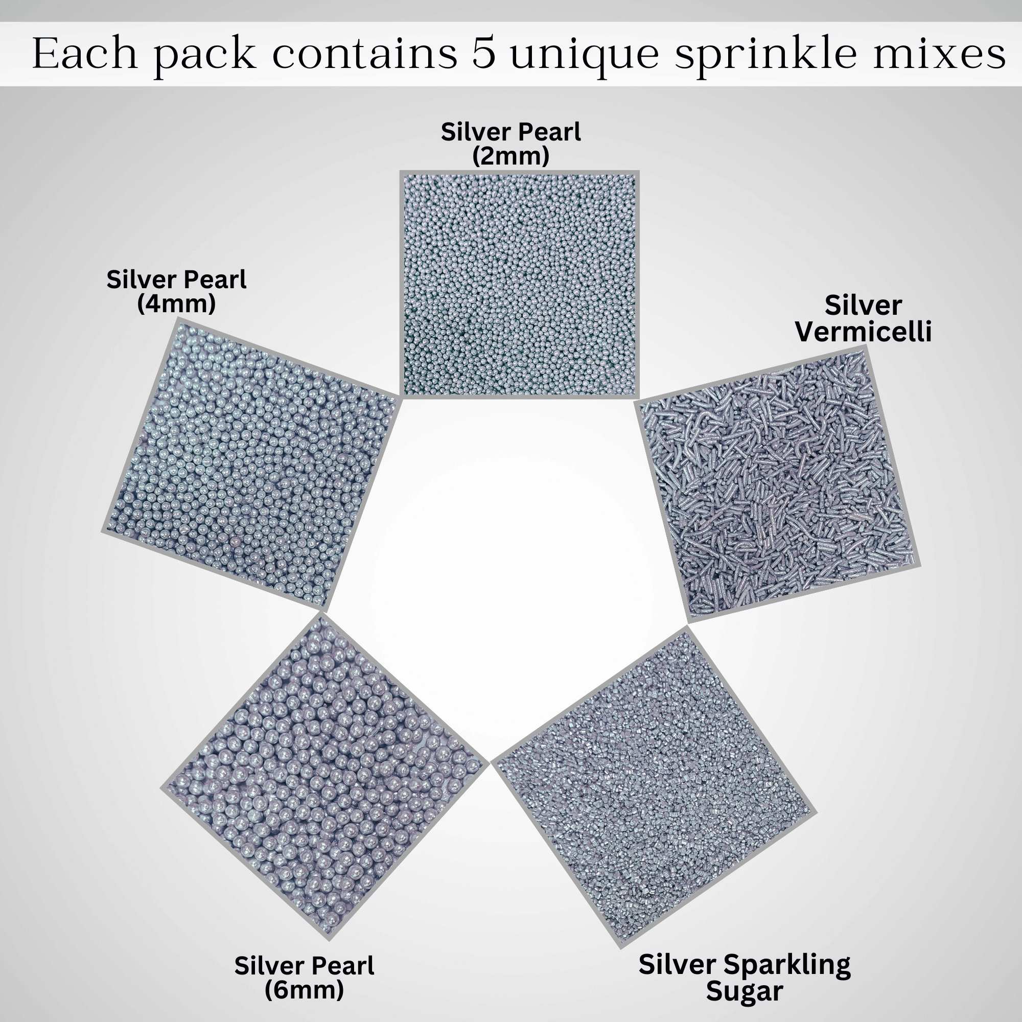 Confect Sprinkles for Cakes & Cupcakes Decoration | USP-16(Silver) | Grocsy