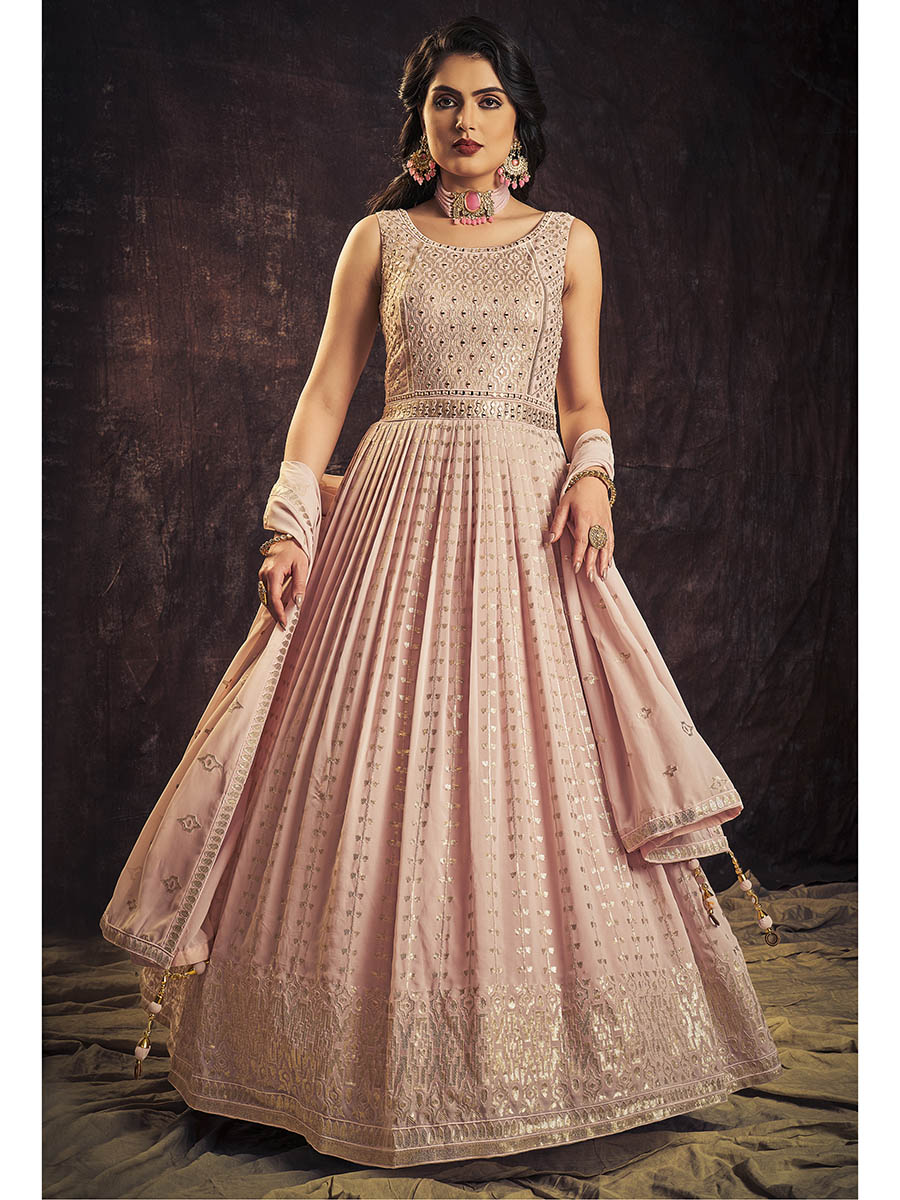 Myra Baby Pink Real Georgette Designer Gown Style Suit | Grocsy