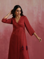 trueBrowns Maroon Modal Angrakha Kurta Set | Grocsy