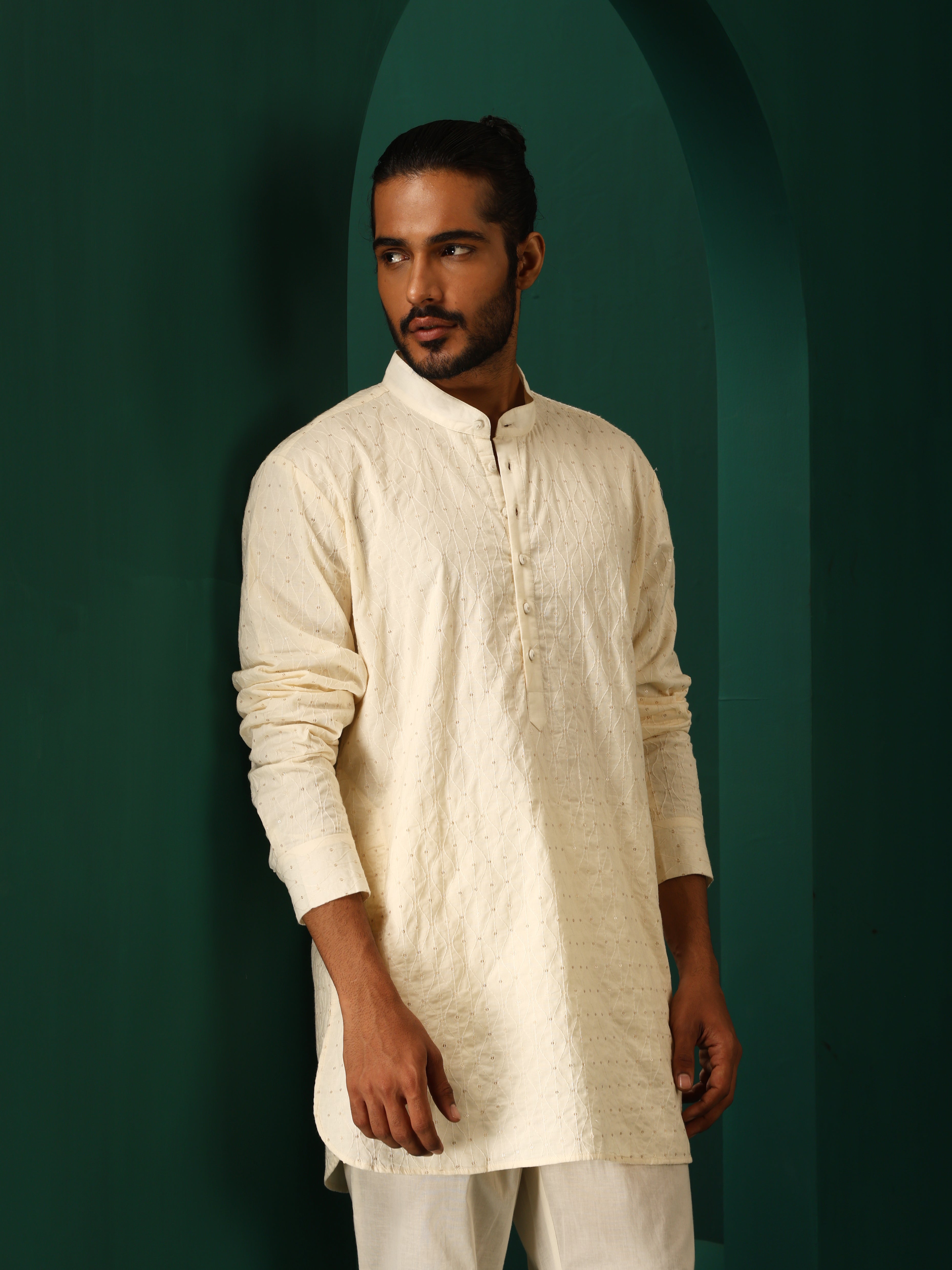 trueBrowns Men's Ivory Tonal Cotton Co-ord Set | Grocsy