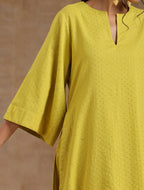 trueBrowns Lime Gold Cotton Relax High Slit Kurta Set | Grocsy
