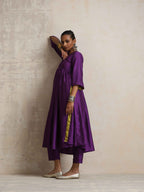 trueBrowns Purple Silk Anarkali Flared Kurta Set | Grocsy