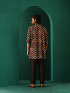 trueBrowns Men's Black Ikat Muslin Silk Printed Co-ord Set | Grocsy