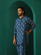 trueBrowns Men's Blue Floral Muslin Silk Printed Co-ord Set | Grocsy