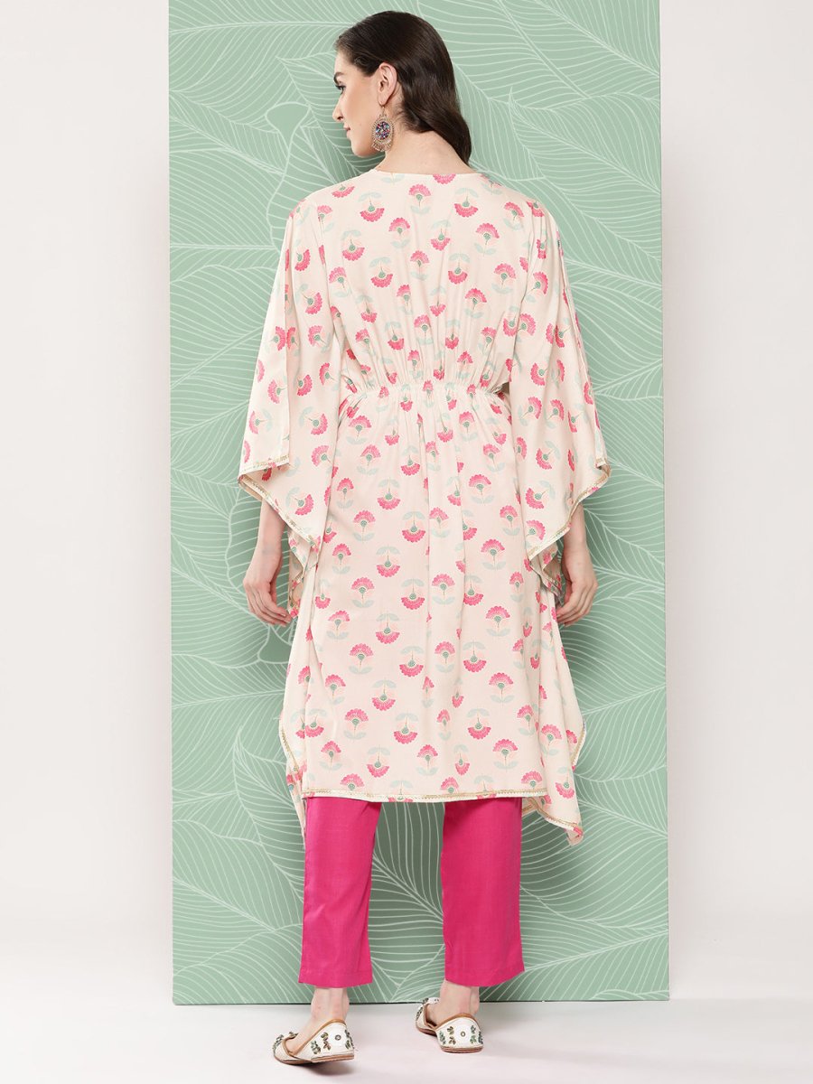 Ahalyaa Women Floral Printed Flared Sleeves Gotta Patti Crepe Kaftan Kurta | Grocsy