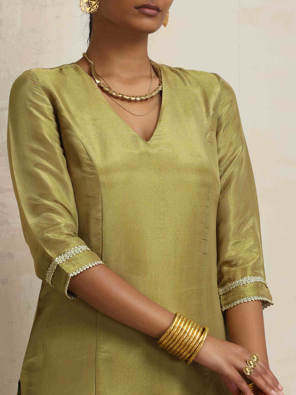 trueBrowns Green Tissue Straight Kurta Set | Grocsy