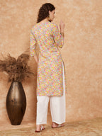 InWeave Women's Multi Floral Painted Alia Lace Work Straight Kurta | Grocsy