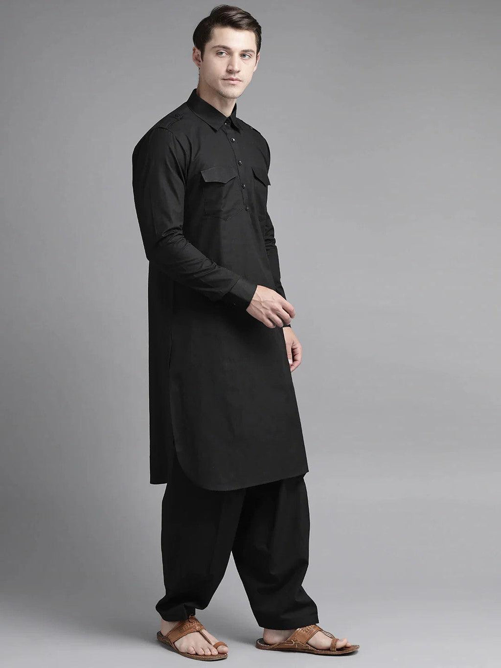 Fabmade Z Black Pathani Suit | Grocsy