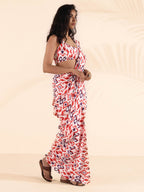 trueBrowns Carrot Muslin Ikat Ready to Wear Saree | Grocsy