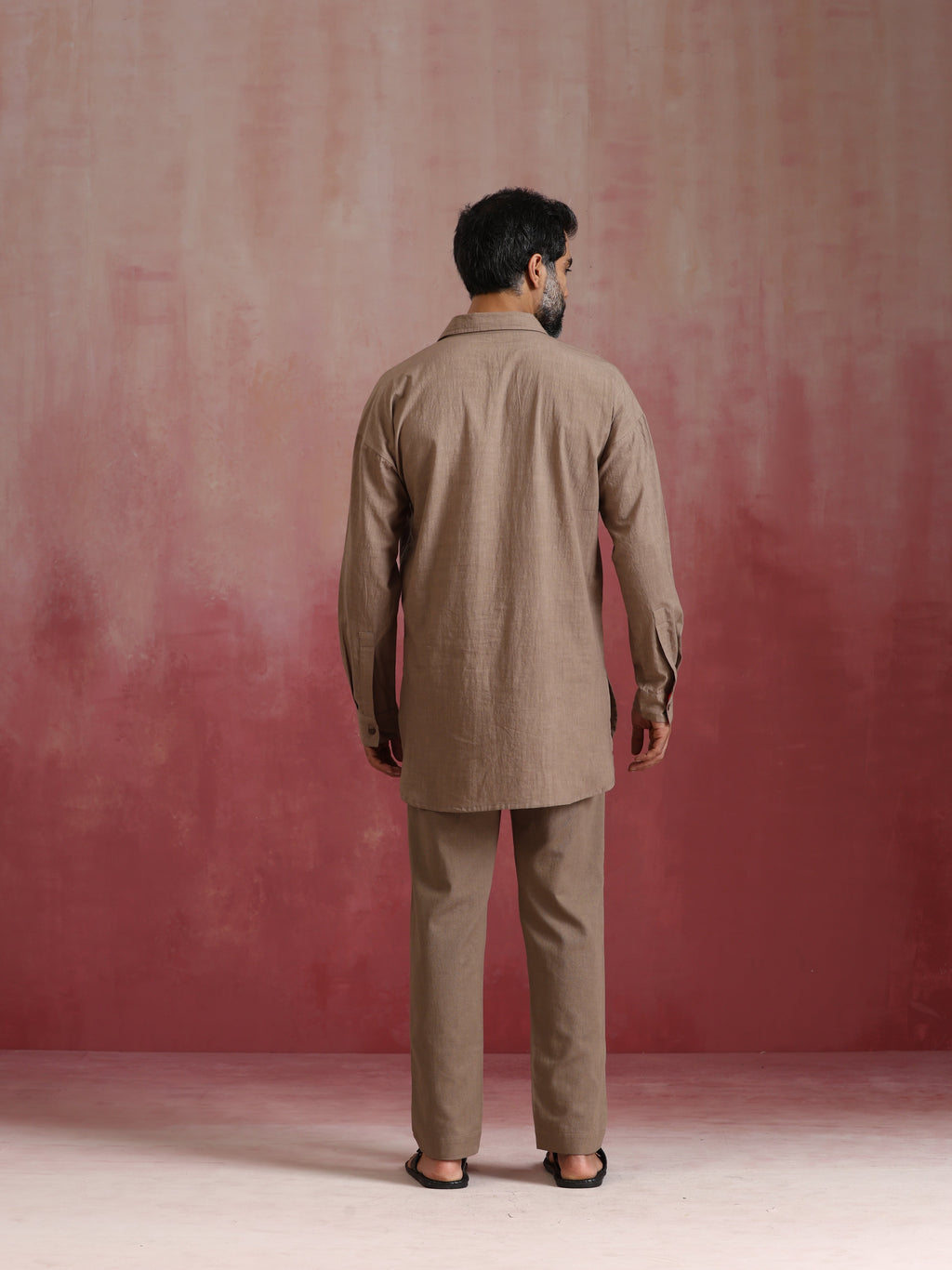 trueBrowns Men's Grey Cotton Shirt Collar Stylized Kurta Co-ord set | Grocsy