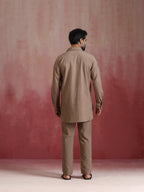 trueBrowns Men's Grey Cotton Shirt Collar Stylized Kurta Co-ord set | Grocsy
