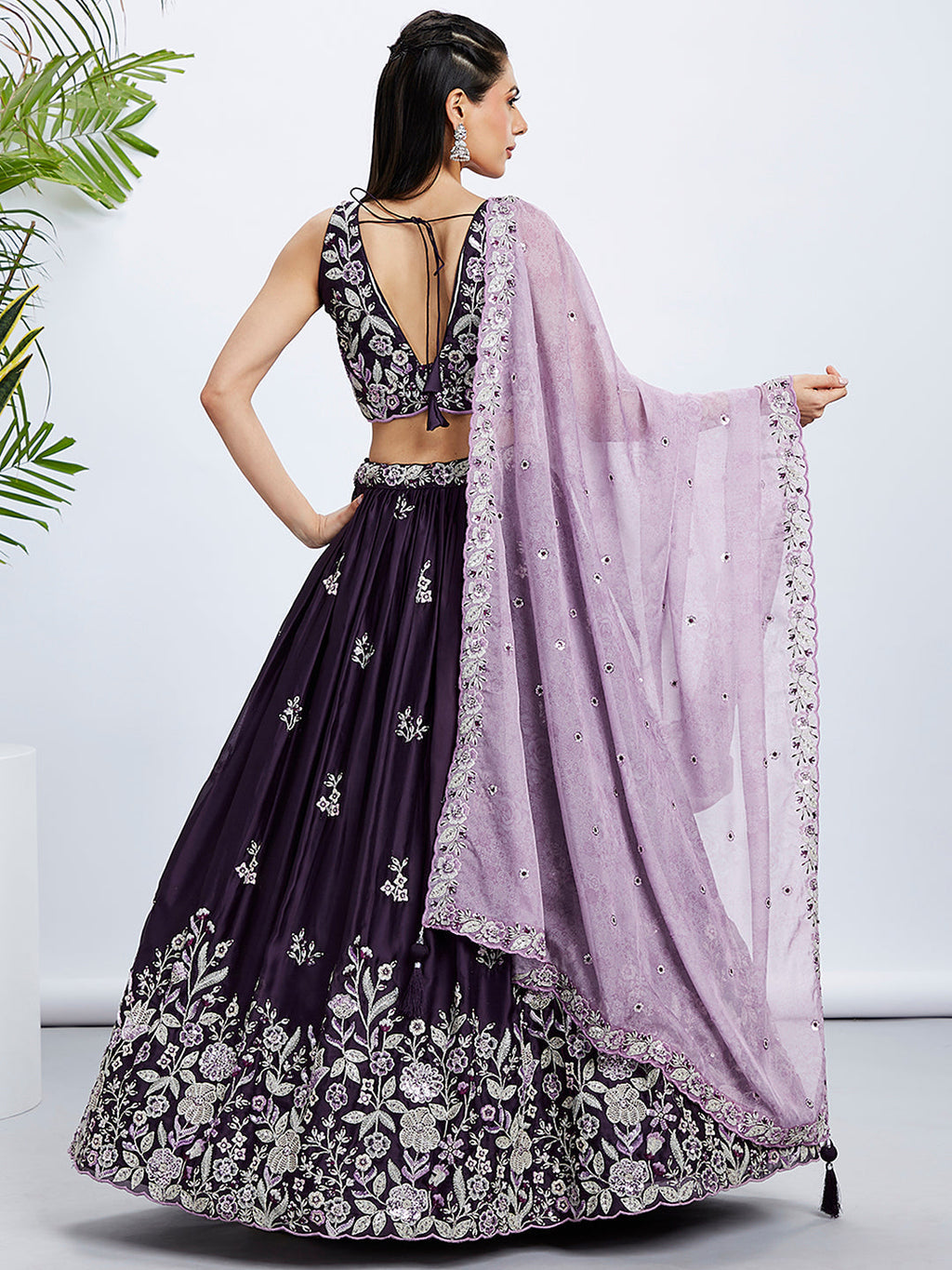 House of Panchhi Cream Net Cutdana, Sequins And Zarkan Embroidery Lehenga Choli & Dupatta | Grocsy