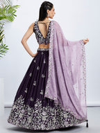 House of Panchhi Cream Net Cutdana, Sequins And Zarkan Embroidery Lehenga Choli & Dupatta | Grocsy