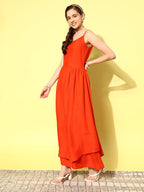 InWeave Women's Orange Strappy Set W Green Organza Cape | Grocsy