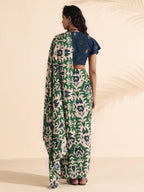 trueBrowns Green Blue Muslin Ikat Saree | Grocsy