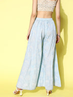 Ahalyaa Women Off White & Blue Floral Printed Flared Ethnic Palazzos | Grocsy