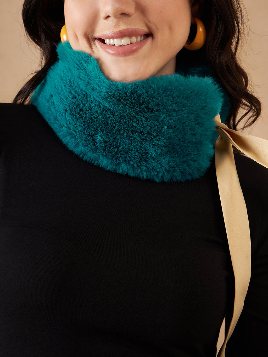 InWeave Women's Cyan Blue Fur Neckpiece | Grocsy