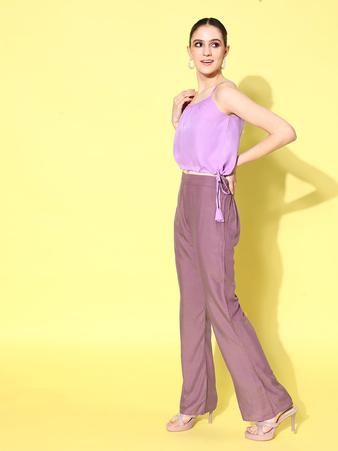 InWeave Women's Mauve Coord Set With Crepe Mauve Crop Top | Grocsy