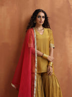 trueBrowns Gold Tissue Sharara Dupatta Set | Grocsy