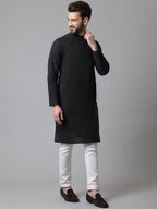 Even Apparels Black Solid Kurta With Band Collar | Grocsy