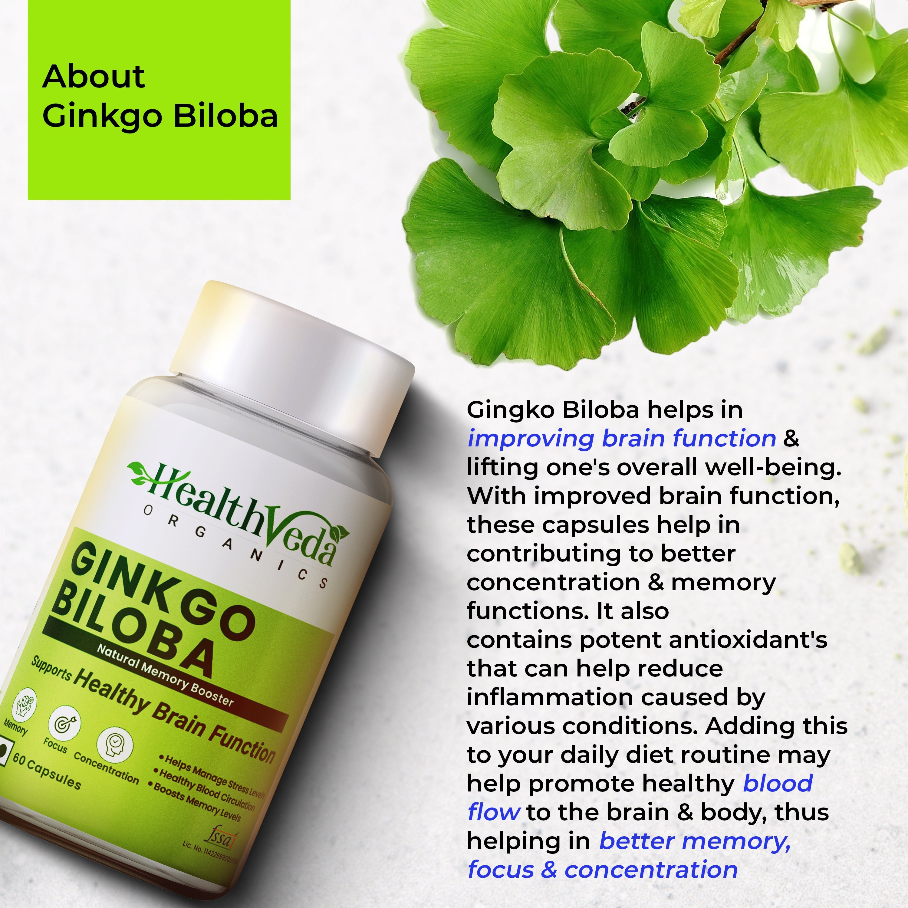 Health Veda Organics Ginkgo Biloba Capsules | Grocsy