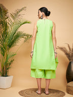 InWeave Women's Lime Green Short Kurta Palazzo Set | Grocsy